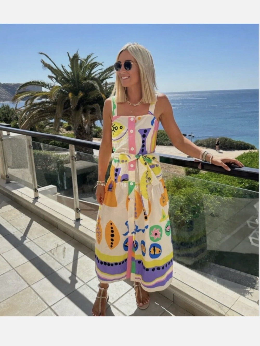 Zara Printed Colourful Button Front Midi Dress L - Picture 5 of 15